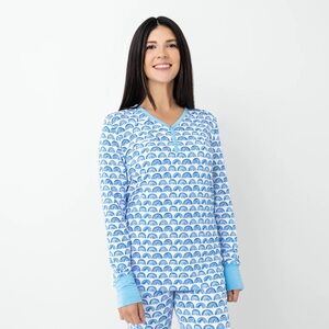 Little Sleepies Women’s Long Sleeved Pajama Top Blue Rainbows